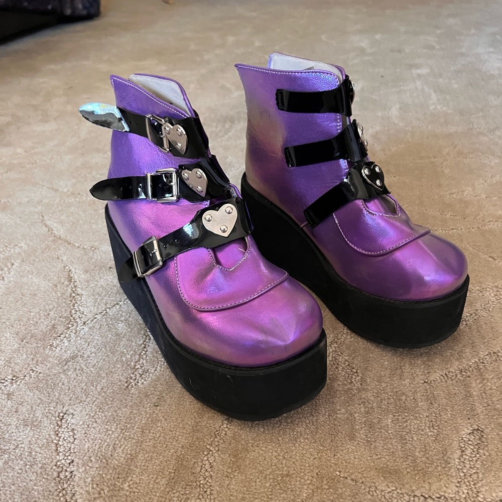Purple Platform Ankle Boots with Black Straps